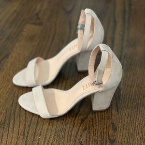 SCHUTZ Nude Suede Block Heel Sandals